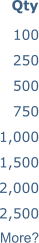 100 250 500 750 1,000 1,500 2,000 2,500 More? Qty